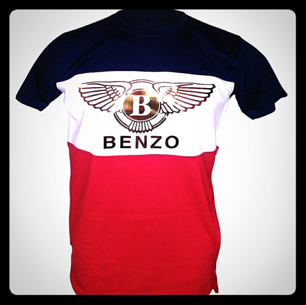 Men's red, white, blue, tee shirt with gold foil